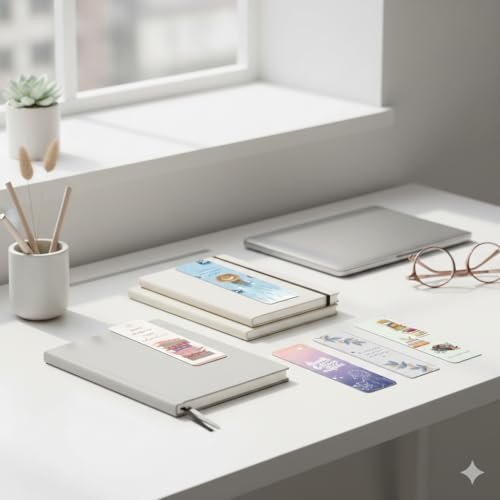 Image of CJ'S Book Marks | Bookmarks for Books Aesthetic | Set of 10 (7 x 2 INCHES) with Free Sticker | Book Marks Aesthetic | Paper Bookmark | Gift for Him /Her, Designer's Multi-Color