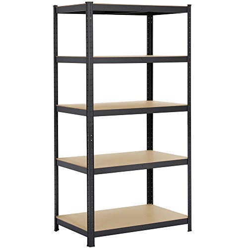 Yaheetech Scaffale/Scaffalatura Metallo Industriale a 5 Riapini 180 x 90 x 60 cm in Acciaio e Legno MDF per Garage Magazzino Cucina Negozio Nero Opaco