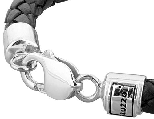 kuzzoi Men Bracelet leather braided black simple with lobster clasp made of 925 sterling silver, length 7,48 inch, width 0,39 inch, 0.45 oz2