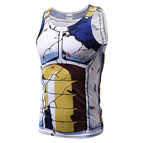 Men Goku Saiyan 3D Print Slim Fit Stretchy Quick-Dry Training Sport Vest Tank top (UK, Alpha, L, Regular, Regular, Blue)