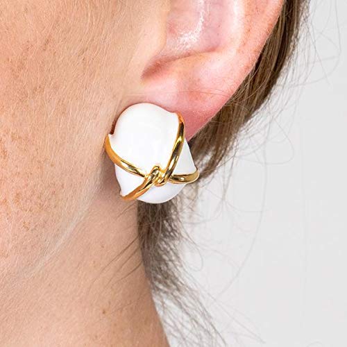 Kenneth Jay Lane Colored Enamel Button Clip Earring With Gold "X" Accent (White) #TOP1