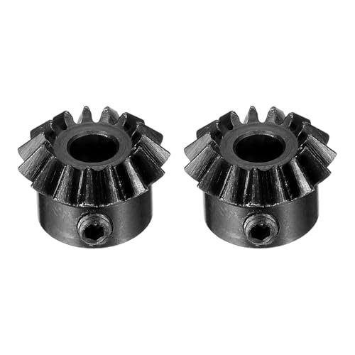 uxcell 2pcs Bevel Gear 0.8 Module 1:1 Reduction Rate 15T 4mm Hole Dia Bevel Pinion Gear 45# Steel, 45 Degree Steering Gear for Hardware Mechanical Rotation, Black