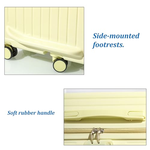 20/22" Ride-On Suitcase, Carry On Luggage with Spinner Wheels, ABS Ride-On Luggage Travel Rolling Suitcases for Business Travel, School, Leaning(Black,22") 7