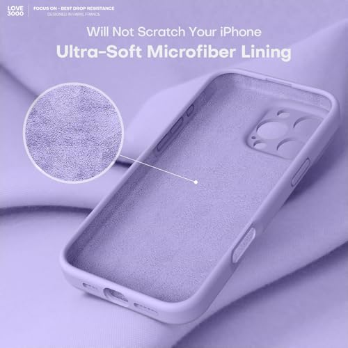 Image of LOVE 3000 Designed for iPhone 16 Pro Case, Premium Silicone with [Soft Anti-Scratch Microfiber Lining] Shockproof Protective Phone Case for Men Women Girls 6.3 inch, Light Purple