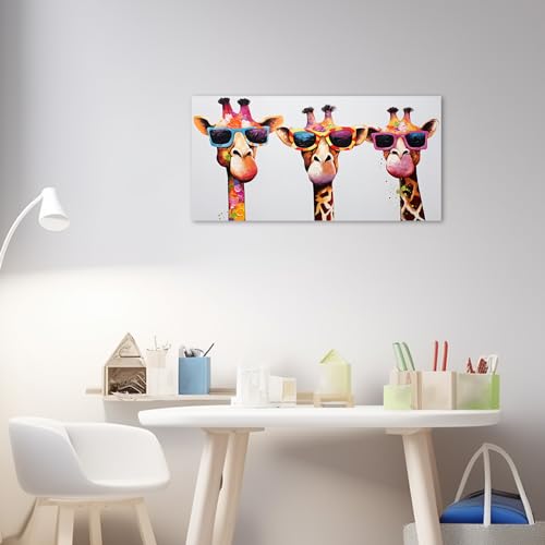 ZXHYWYM Giraffen Familien Leinwandbilder niedliche bunte Tier Poster Drucke lustige abstrakte Gemälde für Kinder Kinderzimmer Kinderzimmer Gerahmt (Bild-3, (30.00 x 60.00 cms))
