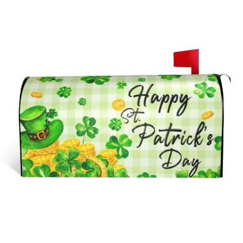 Image of ADIKJXQH St. Patrick's Day Mailbox Cover, Lucky Clovers, Magnetic, 21 x 18 Inch, Green, Post Mount, Polyester, Modern, XXT-1212-3