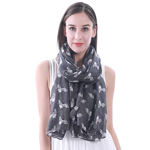 Cocker Spaniel Dog Print Womens Scarf Shawl Wrap Lightweight (Dark Grey)