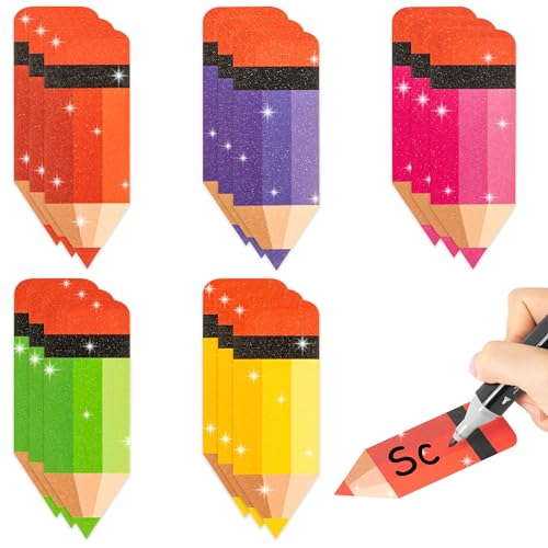 Image of Glitter Pencils Cutouts - 100Pcs Back to School Colorful Pencils Cut Outs Bulletin Board First Day of School DIY Pencil Paper Cuts Name Tags for Graduation Birthday Party Supplies Classroom Wall Decor