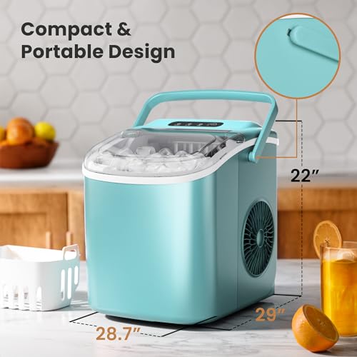 Image of Crzoe Portable Countertop Ice Maker Machine with Handle, 9 Bullet-Shaped Ice Cubes Ready in 6 Mins, 26Lbs /24H, Self-Cleaning Function with Ice Scoop and Basket for Home /Kitchen /Party(Green)