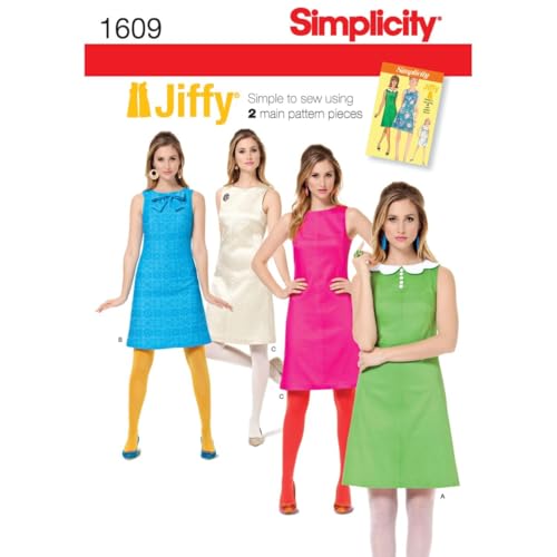 Simplicity Schnittmuster 1609: Jiffy 1960er Jahre Vintage-Kleid, Größe Papier, Weiß, H5 (34-36-38-40-42)