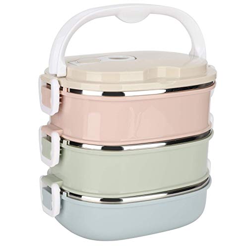 QiaNgshuAikj Insulated Bento Container with Folding Handle, Stackable Thermal Lunch Box Portable Stainless Steel Food boxes for Kids Students Adult(Singal Layer), pink green blue