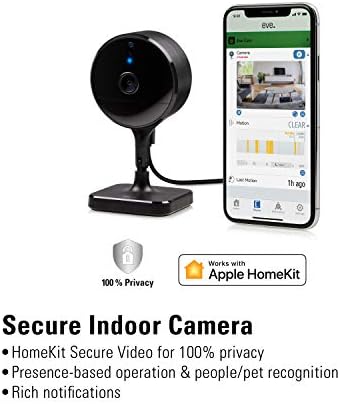 Eve Cam  Secure Indoor Camera, 100% privacy, HomeKit Secure Video, iPhone/iPad/Apple Watch notifications, motion sensor, microphone and speaker, people/pet/vehicle recognition, flexible installation
