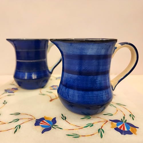 Image of KALAKRITI 350 ml Glossy Blue Ceramic Milk Pot & Creamer | Handmade Pouring Mug with Handle | Multipurpose Coffee, Tea, Sauce & Syrup Server | Table Pitcher for Cafe & Home Use (Set of 1)