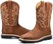SUREWAY Mens Western Square Toe Cowboy Boots for Men,Soft/Steel Toe Full Grain Leather Slip On Pull On Work Boots for Construction Farming,Waterproof Soft Toe Brown,Size 10