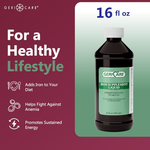GeriCare 220 High Potency Liquid Iron Supplement | Liquid Iron for Adults | for Anemia and Iron Deficiency | 220mg of Iron Per 5mL Dose. (Pack of 1)