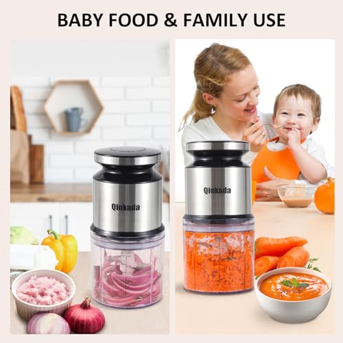 Mini Food Processor 2.5 Cups/600ml Electric 400W Fruit Vegetable Meat Puree Baby Food (Silver)