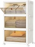 HOMIDEC Closet Organizers, 3 Tiers with a Top Lid, Wardrobe Closet with Wheels, Closet Organizers and Storage for Clothes, Stackable Closet Storage Bins, for Living Room, Bedroom, White 33L*3 Pack