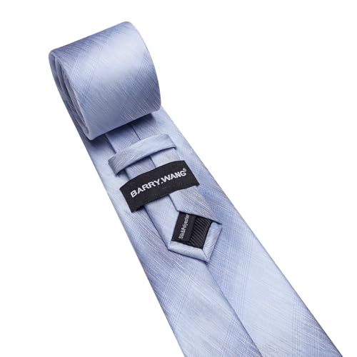 Image of Barry.Wang Striped Men Ties Set Silk Necktie Handkerchief Cufflinks