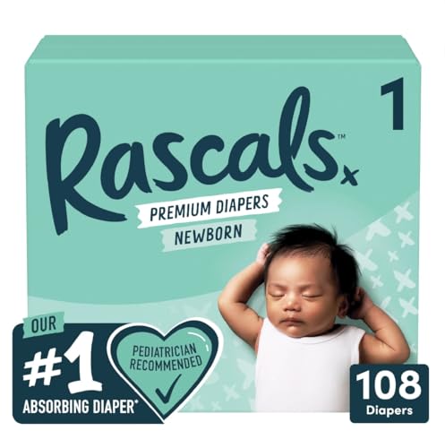 Image of Rascals Premium Diapers, Size 1, 108 Count