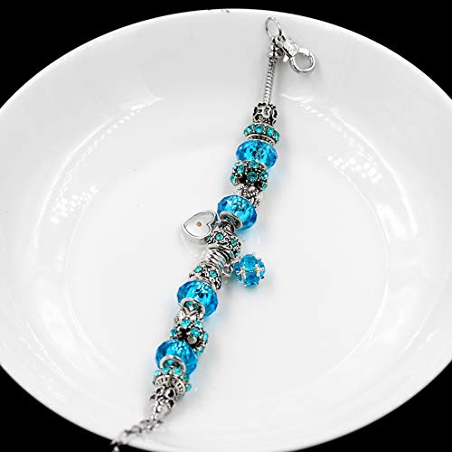 Uloveido Adjustable Charms Strand Bracelet For Womens Silver Plating Bangle Rhinestone Crystal Snake Chain Vintage Silver Color Y934-1(Blue) #TOP2