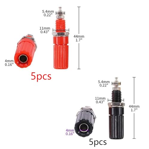 RUNCCI-YUN 10Pcs Amplifier Speaker Binding Post Terminal Female Adapter Panel Mount Binding Post for Banana Plug Connectors Speaker Cable Connectors(Length:1.8" Black and Red) - Image 2