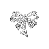 VASANA Silver Rhinestones Bow Brooch Vintage Crystal Large Bowknot Brooches Fashion Lapel Pins Clothes Jewelry Accessory for Women Dainty Dresses Suit Shirt