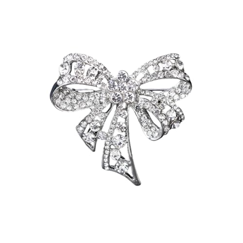 Image of VASANA Silver Rhinestones Bow Brooch Vintage Crystal Large Bowknot Brooches Fashion Lapel Pins Clothes Jewelry Accessory for Women Dainty Dresses Suit Shirt