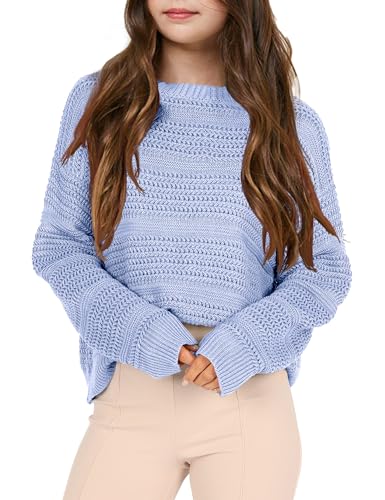 Image of Girls Pullover Sweater Crewneck Long Sleeve Solid Soft Knit Sweater