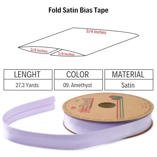 Image of Fold Satin Bias Tape - 99+ Colors - 3 /4 Inches Wide - 27 Yards - Fold Satin Binding Bias Ribbon Fabric Piping Bias Binding Tape for Sewing Clothing DIY (09. Amethyst) BYS09