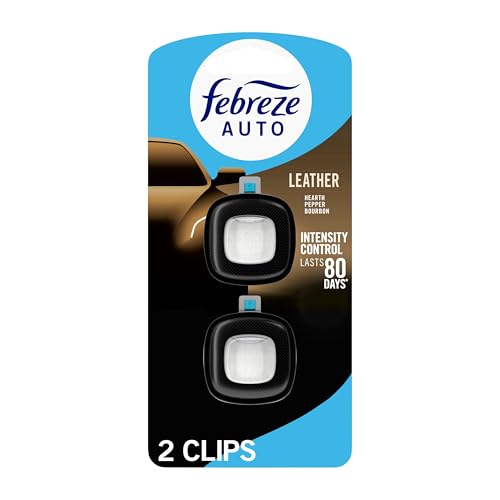 Image of Febreze AUTO Air Freshener, Odor-Fighting Automotive Vent Clip, Scented Car Accessories, Long Lasting for Strong Odors, Leather, 2 Count