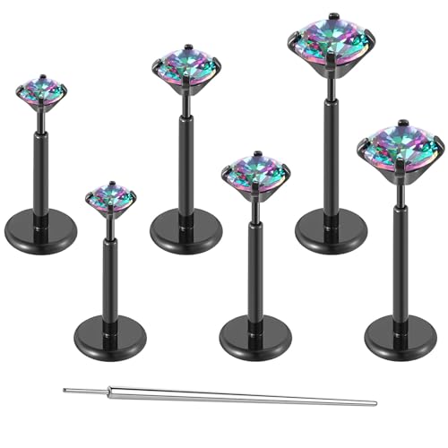 Gotumo 16G Flat Back Earrings Stud G23 Titanium Threadless Tragus Labret Cartilage Lip Medusa Conch Body Piercing Jewelry Hypoallergenic for Women Men(Black)