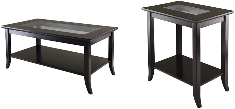 Winsome Genoa Rectangular Coffee Table with Glass Top and Shelf & Genoa Occasional Table, Dark Espresso