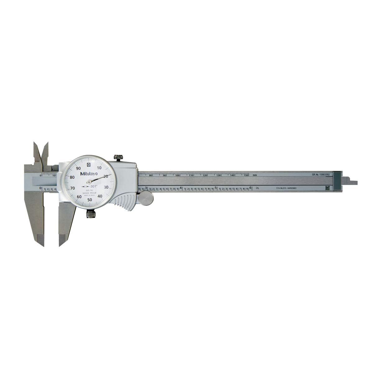 Mitutoyo 505-742J Dial Caliper 0-6" | 0.001" Accuracy | Shockproof Smooth Dial, Lock Screw, OD/ID/Depth/Step Gauge