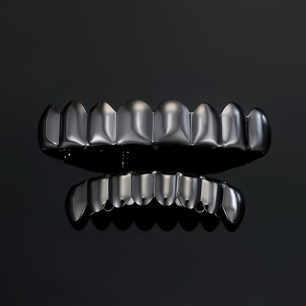 Gold Hip Hop Teeth Grillz for Men Women Punk Style Rapper Teeth Grillz 8 Teeth Caps Top Bottom Set Sparkling Cubic Zirconia Teeth Grilz Christmas Birthday Party Costume Jewelry