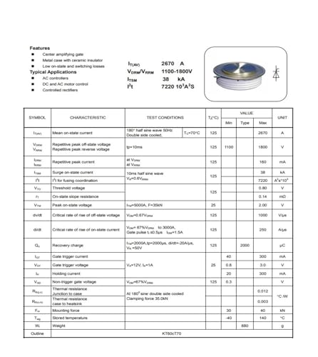 Thyristor Y70KPE KP2500A1400V isolation thermique haute tension - 3