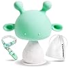Silicone Baby Teething Toys Infant Rattling Teether Soothing Pacifier, BPA Free Teethers, Mushroom Teether ( Green)