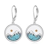 YFN Turquoise Mountain Earrings Sterling Silver Mustard Seed Drop Earrings Mountain Jewelry Gift for Skiers, Hikers, Campers, Climbers and Nature Lovers