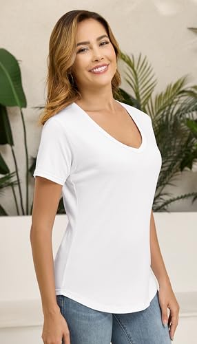 Smile Fish Women Short Sleeve V Neck T-Shirts Loose Fit Tops Summer Casual Top Tees4