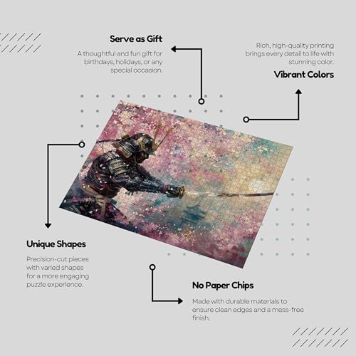 Puzzle Cherry Blossom and Samurai 1000 Piezas para Adultos - Puzzle Japonés para Amantes de Anime - 1000 piezas Orientales (50x70cm / 19.685"x27.559") miniatura 5