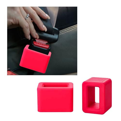 Image of Augeny 2PCS Seat Belt Buckle Holder, Silicone Auto Rear Seatbelt Buckle Booster to Makes Receptacle Stand Upright for Easy Access, Universal Vehicle Seatbelt Buckle for Kid (Red)