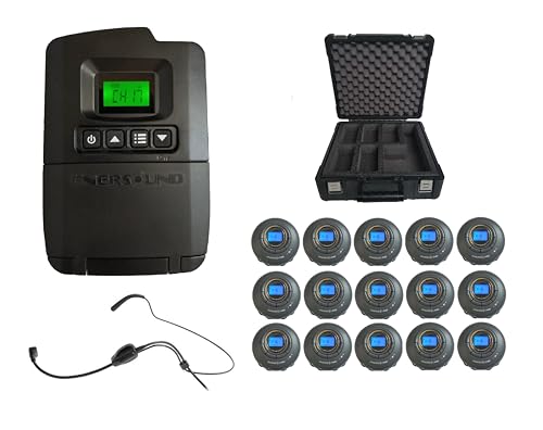 Enersound 15-Person Portable Interpretation Tour Guide System - US-Based 3-Year Warranty & Phone Support - Includes Carrying Case - Ideal for Church School Theaters (For 15 People with Economy Case)