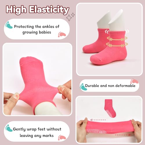 HYCLES 15 Pairs Toddler Girl Socks, Non Slip Crew Toddler Socks with Grippers for Kids Preschool Girls 1-7 Years3