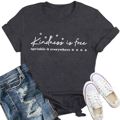 Qskall Be Kind T Shirts Kindness is Free Shirt Inspirational Tee Tops Grey