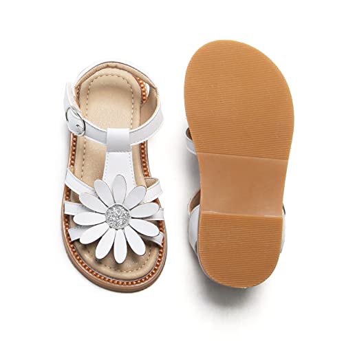 Flaryzone Toddler/Little Girls' Daisy Flower Wedding Dress Summer Flat Sandals (White, Toddler-Size 9) #TOP5