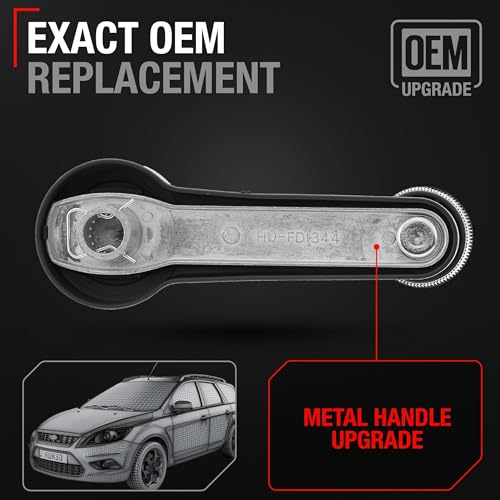 Image of Window Crank Handle Upgraded Metal, Left /Right - Compatible with 2005-2012 Ford EcoSport, 03-16 Ford Fiesta, 16-18 Ford Figo, 00-18 Ford Focus - Black - OEM 8S4Z-5423342-AB-MT, 2M55A23342AA3YY, 83276