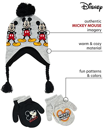 Image of Disney Little Boys Mickey Mouse Hat and 2 Pair Gloves or Mittens Cold Weather Accessory Set, Ages 2-7