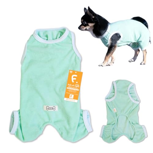 小型犬 シンプル 袖なし パイル お部屋着 つなぎ ロンパース 抜け毛対策 犬の服 フルオブビガー 49/ミントグリーン NM