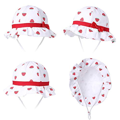 Bestgift Chapéu de sol para bebês meninas com tira de queixo ajustável FPS 50+, Morango branco, 6-12