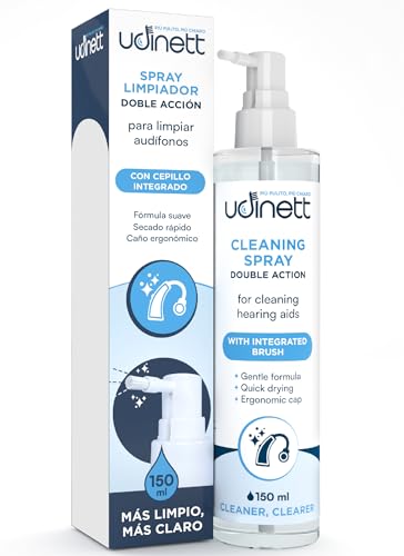 Spray Limpiador para Audífonos con Cepillo Integrado Udinett Higienizante 150ml para Limpiar Auriculares Bluetooth - Elimina la Suciedad y el Cerumen con Efecto Inmediato - Fórmula Sin Alcohol