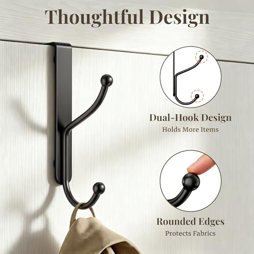 niffgaff Over Door Hook 2-Pack, Heavy Duty Door Hanger, Fits Interior Doors 1.4 Inches Thick, Organize Coats, Hats, Towels, and Bags for Entryways, Bathrooms, Bedrooms, and Kitchens, Black by niffgaff - Used condition - Image 7
